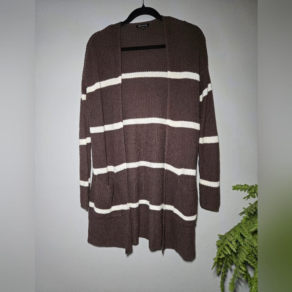 Pink Clover Brown Striped‎ Open Front Cardigan – XS – Very Good